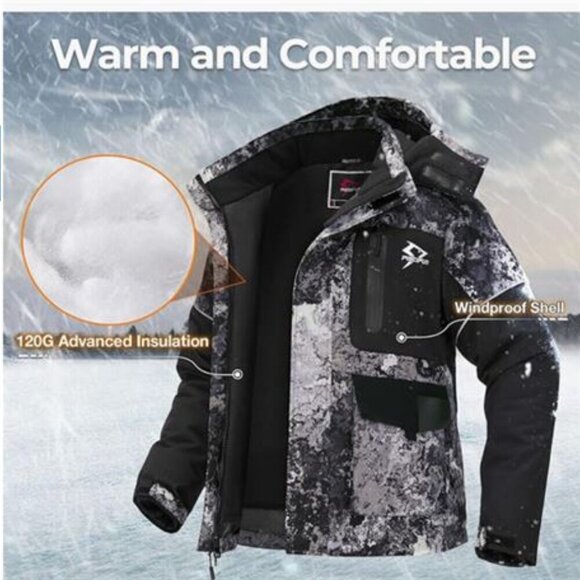Piscifun Men Ice Fishing Waterproof Insulated Camo Jacket XL Outdoor Performance - Picture 7 of 11